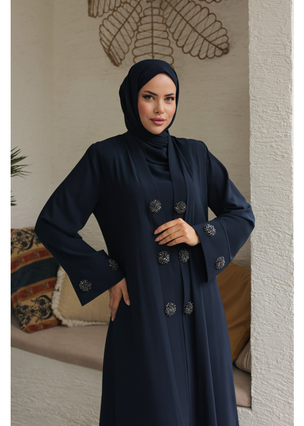 Kum Broş Lacivert Abaya